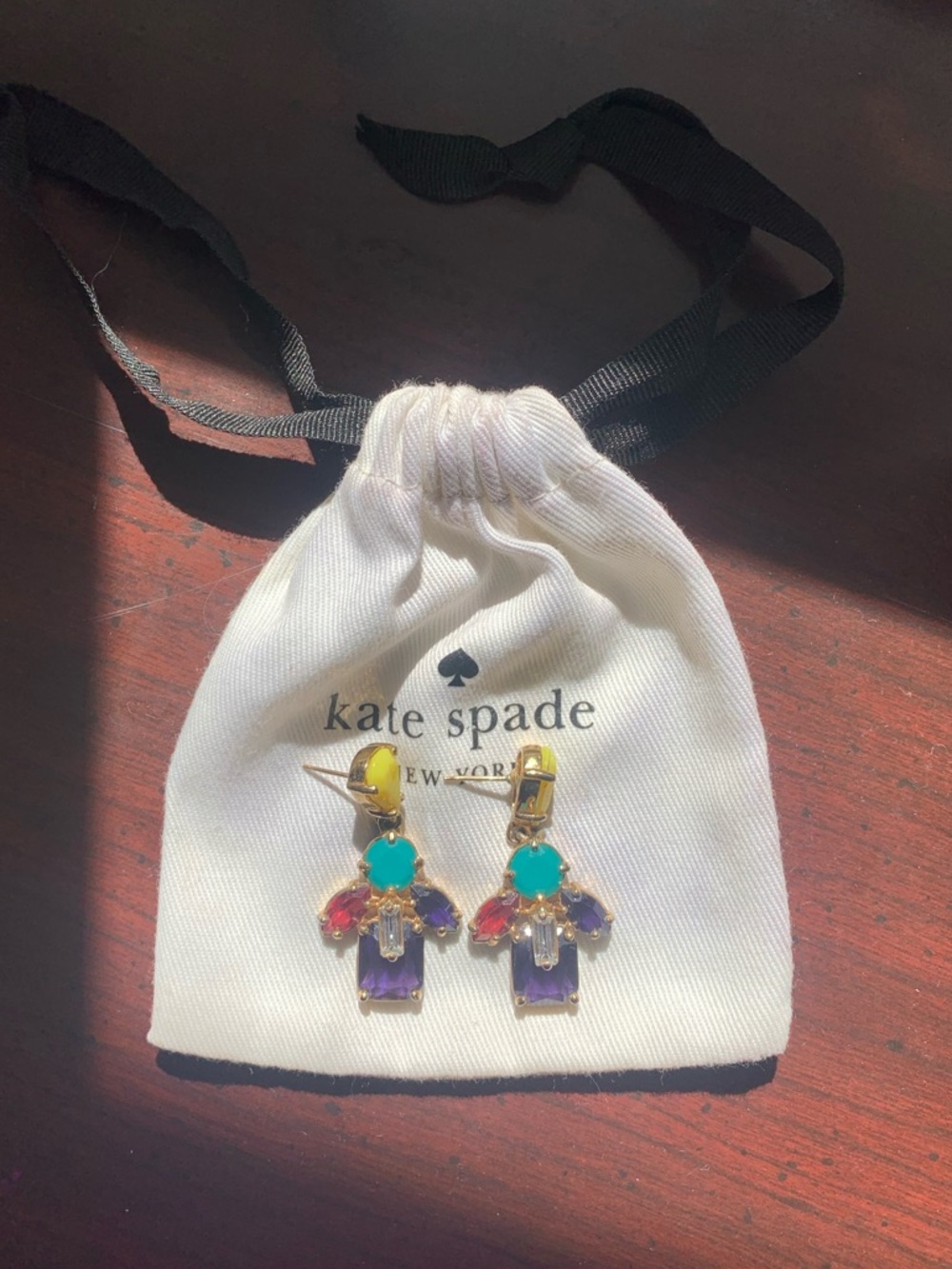 kate spade Multicolor Crystal Cluster Drop Earrings in Gold